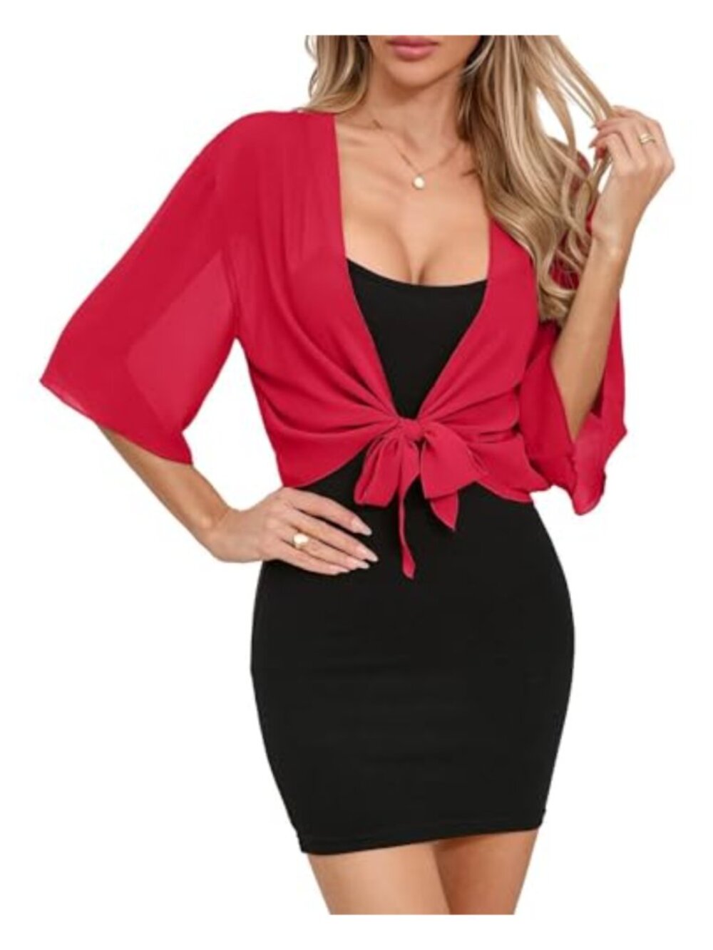 Sheer Tie Front Cardigan, Half Sleeve